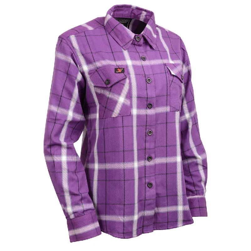 Sports Litigation Style Milwaukee Leather MNG21605 Women's Casual Purple and White Long Sleeve Cotton Casual Flannel Shirt