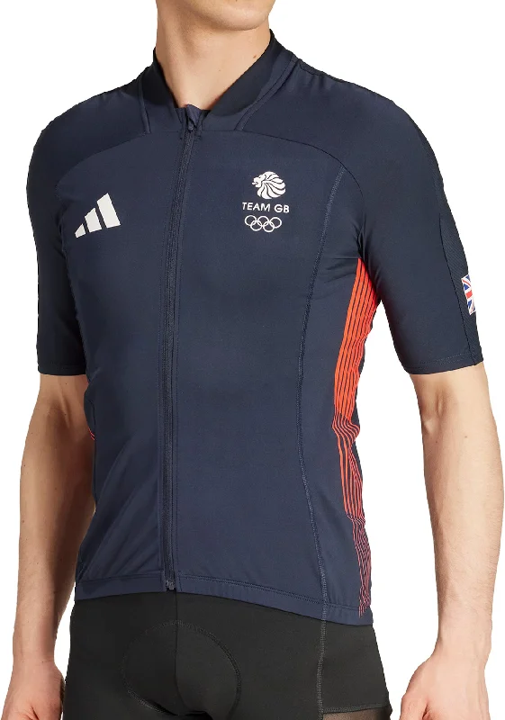 Rock Zipper Style adidas Team GB Short Sleeve Mens Cycling Jersey - Blue