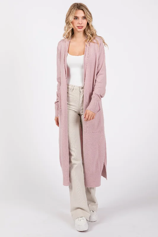 Simple Casual Wear Light Pink Long Cardigan