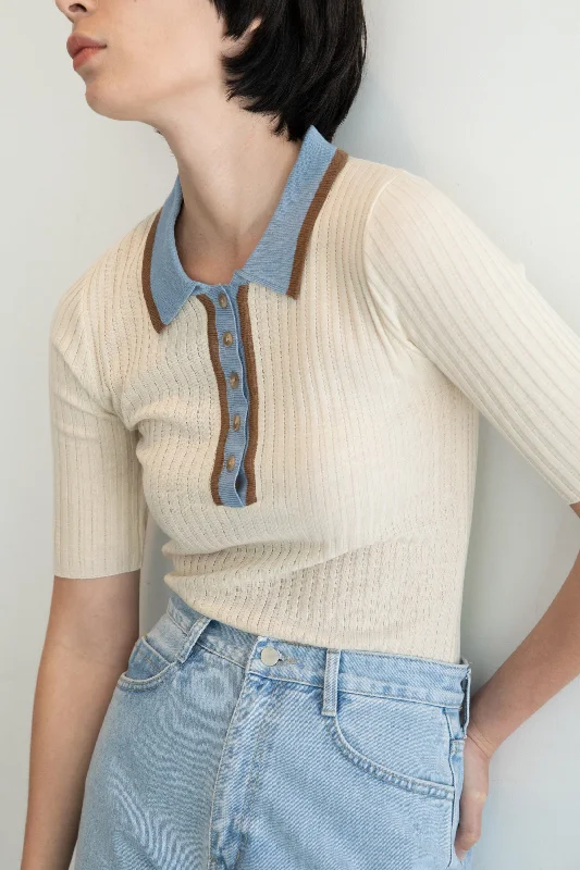 Simple Fashion RIBBED COLLARED TOP