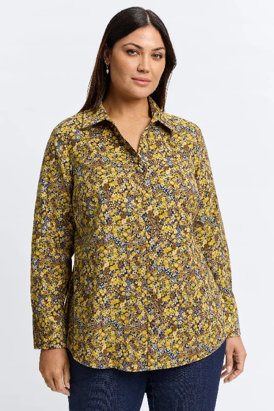 Elegant Long Skirt Style Mary Plus Ditsy Floral Corduroy Shirt