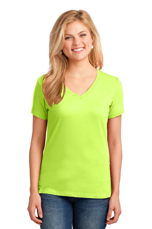 Sports Zipper Style Port & Company Womens Core Short Sleeve V-Neck T-Shirt - Neon Yellow - Closeout