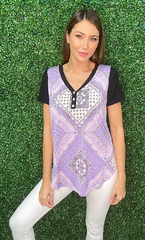 Sports Suit Style Bandana Print Top, Lavender