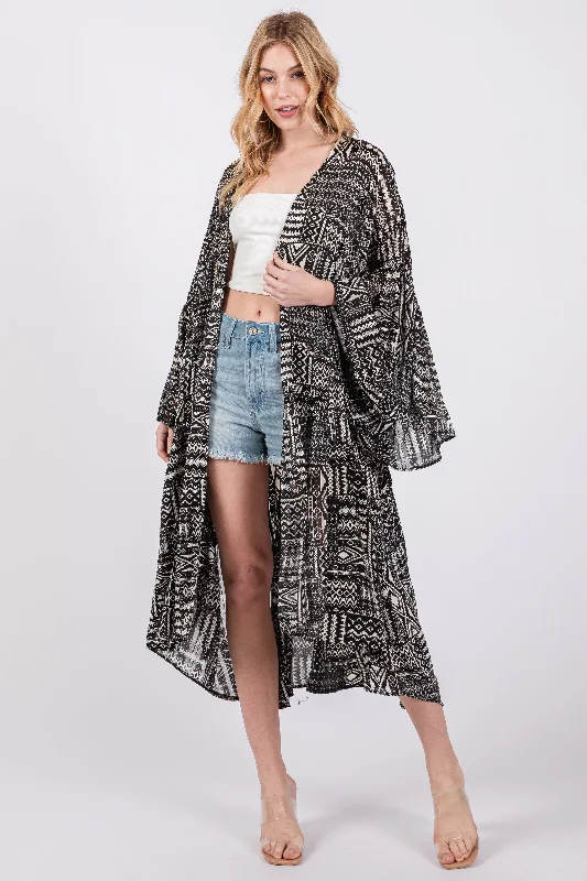 Swing Style Black Ruffle Wide Sleeve Cover Up