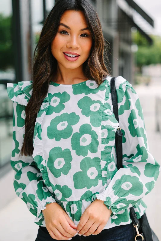 Elegant Lace Style Take Your Chance Green Floral Blouse