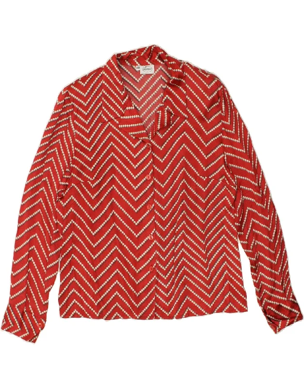 Sports Comfort Style VINTAGE Womens Shirt IT 48 XL Red Chevron Viscose