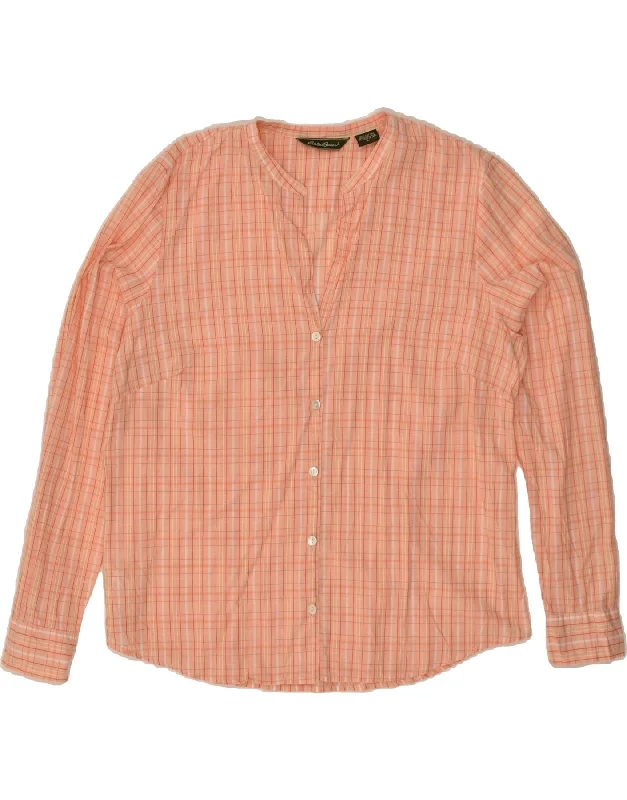 Gorgeous Evening Style EDDIE BAUER Womens Shirt UK 14 Large Orange Check Cotton