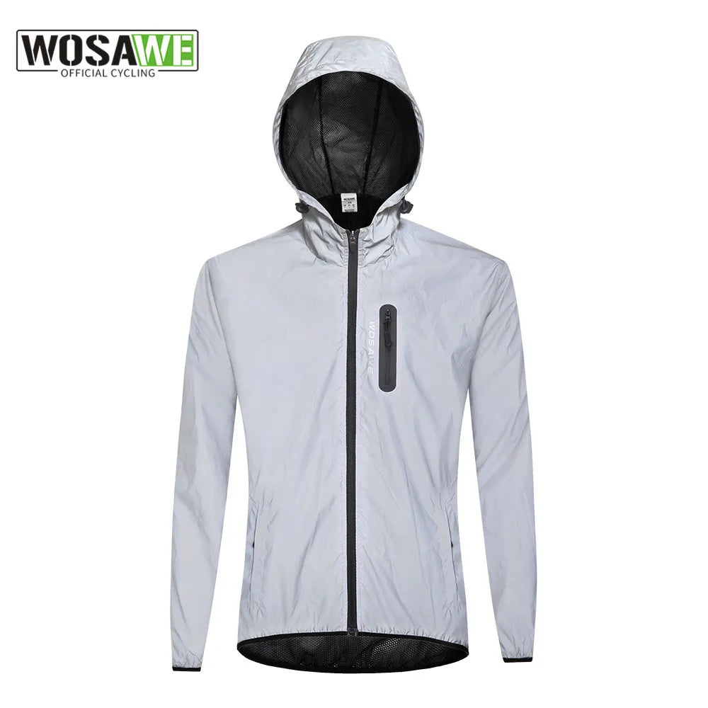 Simple Fresh Feeling Reflective Jacket with Hoodie and Waterproof Windbreaker for Men Women Cycling Hiking Running Hip Hop Safety Jacket