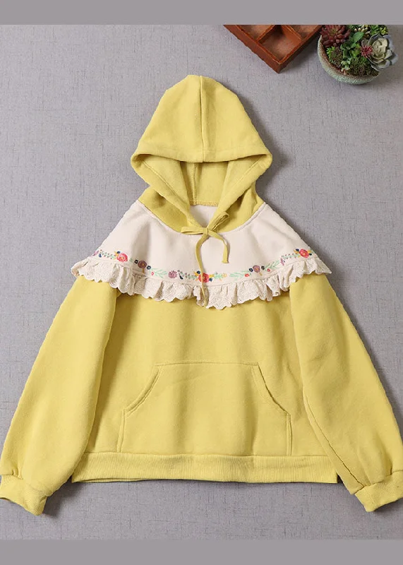 Sports Jacket Style Yellow Hooded Patchwork Warm Fleece Sweatshirts Winter