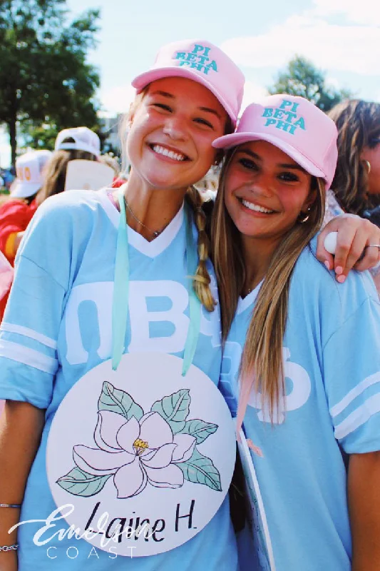 Sports Functional Style Pi Beta Phi Light Blue Stitched Letters Jersey