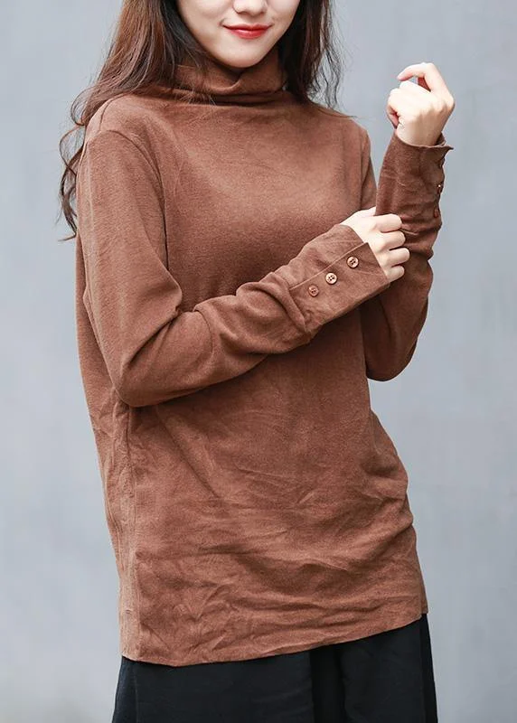 Casual Fit Style Unique brown clothes For Women high neck long sleeve short tops