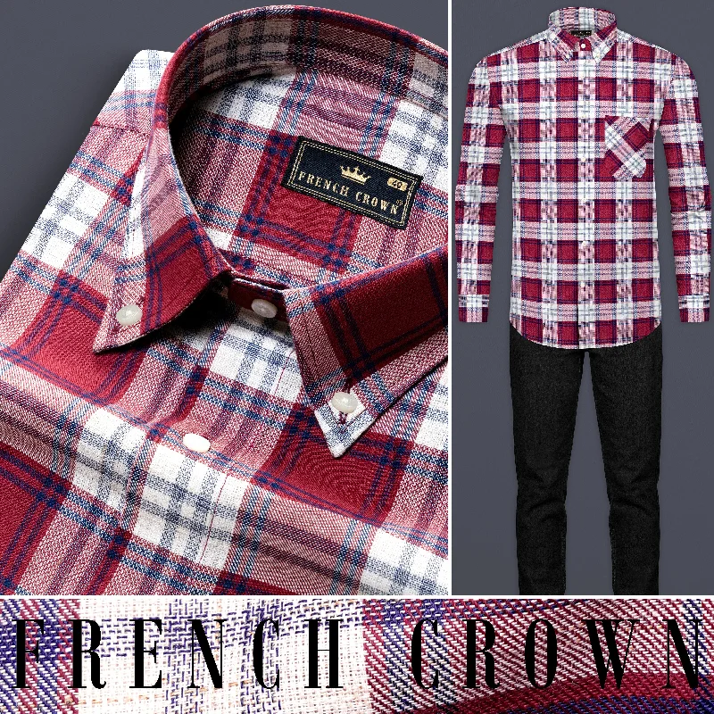 Elegant And Intellectual Style Shiraz Red and Pot Pourri Twill Plaid Premium Cotton Shirt