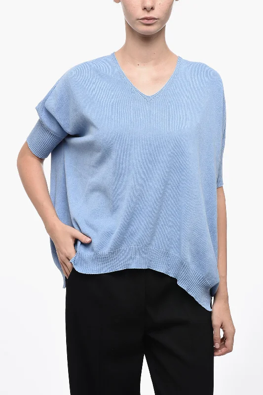 Casual Sports Style Arovescio Dropped-Shoulder Sweater with Assymmetric Hem