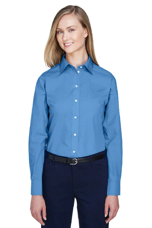 Simple Design Sense Devon & Jones Womens Crown Woven Collection Wrinkle Resistant Long Sleeve Button Down Shirt - French Blue