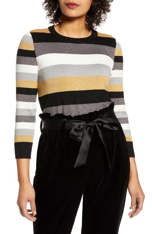 Casual Denim Style X Atlantic-Pacific Neck Striped Sweater In Multicolor