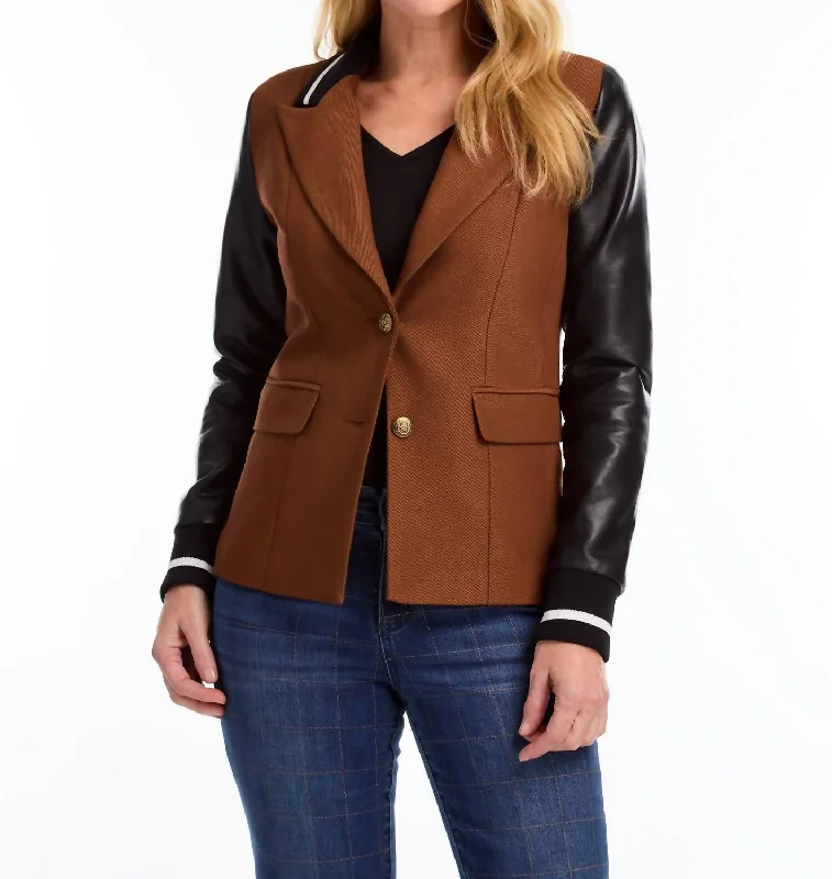 Sports Zipper Style Mixed Media Blazer In Espresso