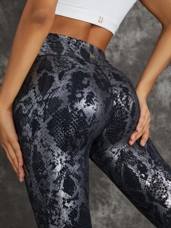 Simple Fashion ZASUWA Female High Waist Bronzed Snakeskin Leggings