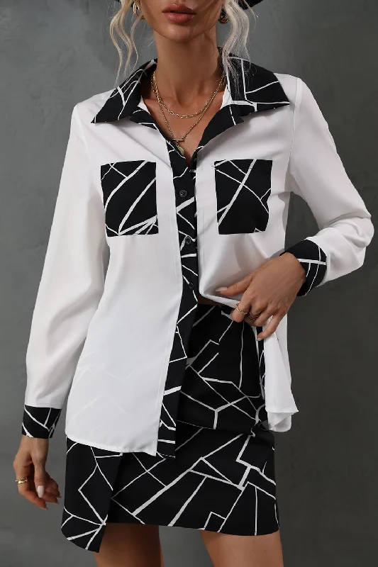 Elegant And Unique Design Printed Collared Neck Long Sleeve Shirt