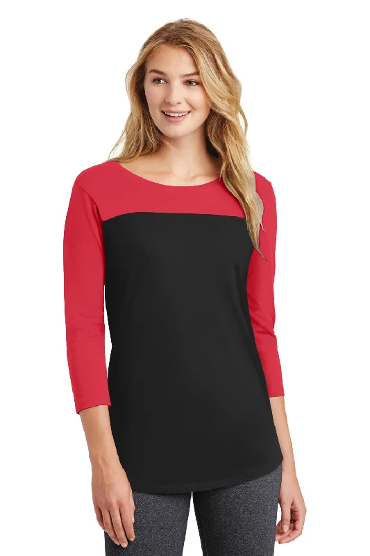 Elegant And Simple District Womens Rally 3/4 Sleeve Wide Neck T-Shirt - Black/Red - Closeout