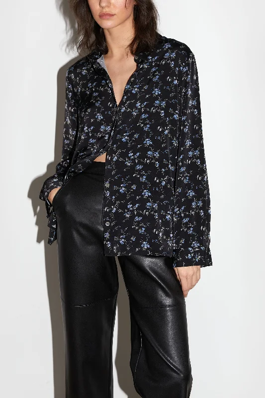 Sports Suit Style PRINTED SATIN BUTTON-UP BLOUSE