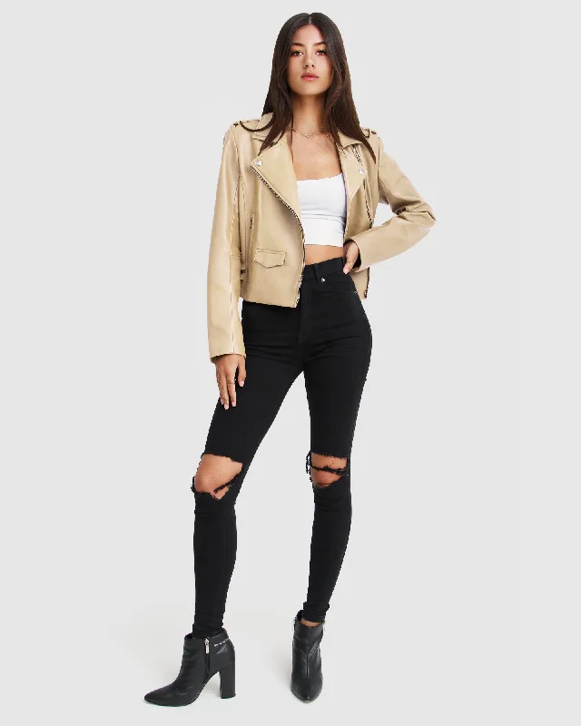 Simple Design Skirt Just Friends Leather Jacket - Sand