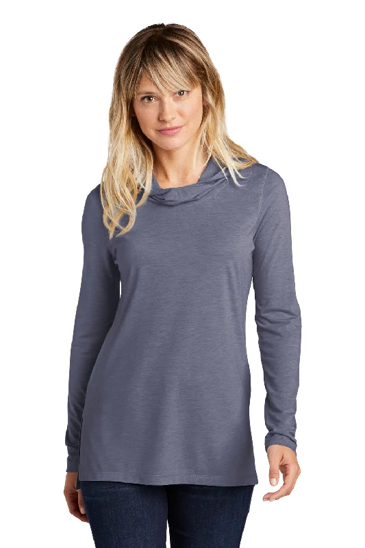 Rock Style Sport-Tek Womens Moisture Wicking Cowl Neck Long Sleeve T-Shirt - Heather True Navy Blue