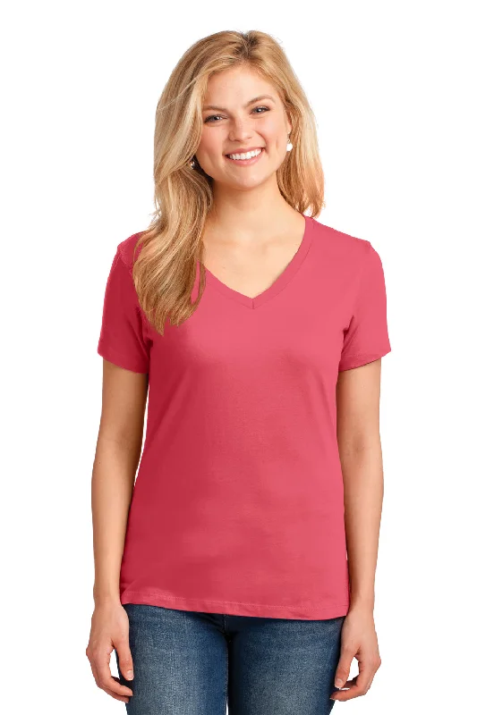 Sports Suit Style Port & Company Womens Core Short Sleeve V-Neck T-Shirt - Coral