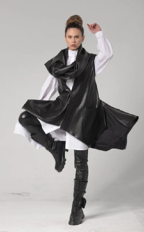 Gorgeous Bubble Skirt Avant Garde Eco-Leather Vest In Black