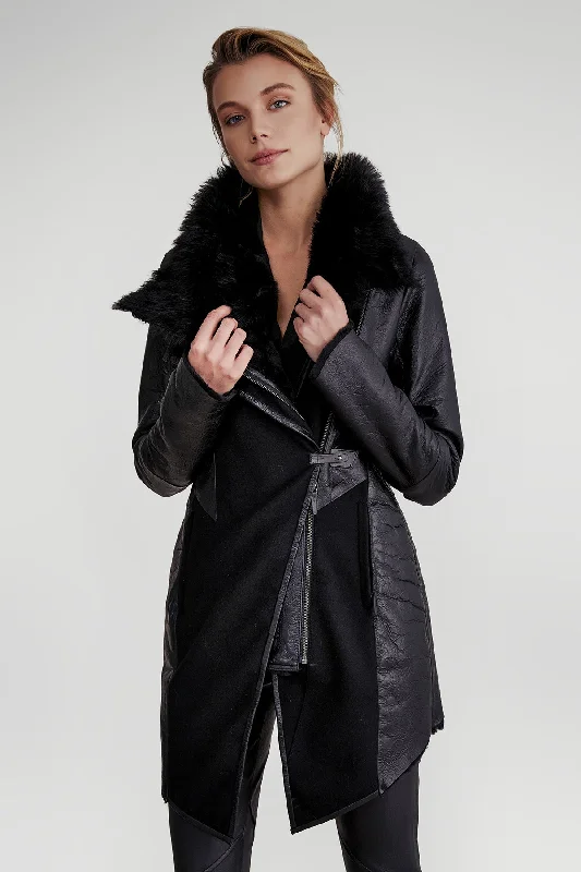 Simple Versatile Style Ariel - Black Shearling Coat