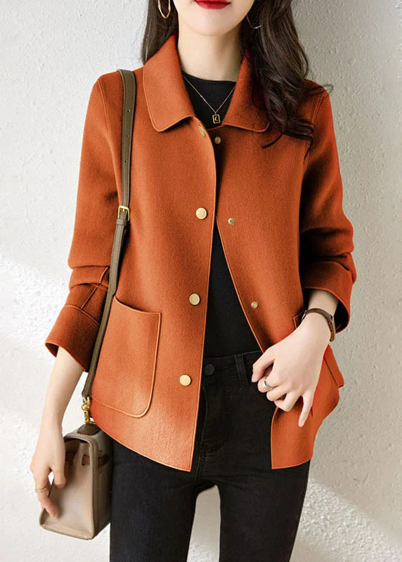 Casual Cartoon Style Boutique Orange Peter Pan Collar Pockets Patchwork Woolen Coat Fall