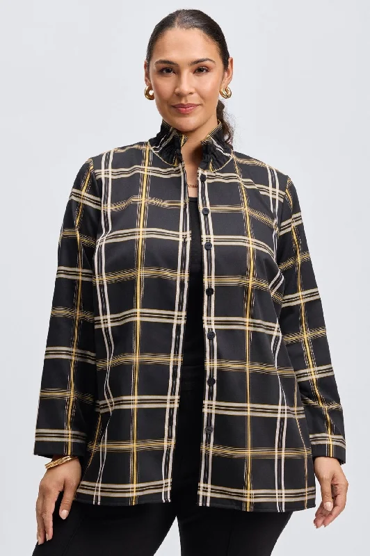 Casual Simple Style Carolina Plus No Iron Gold & Silver Lurex Plaid Shirt Jacket