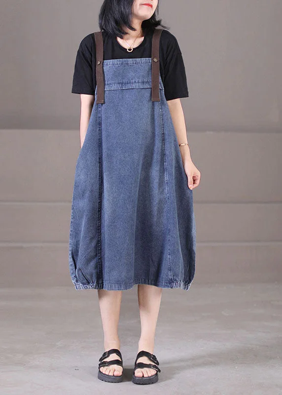 Sports Fitness Shoes Plus Size Denim Blue Original Design Cotton Strap Long Dresses Summer