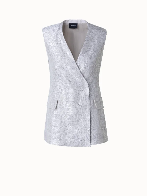 Rock Short Design Long Linen Blend Gilet with Sequins