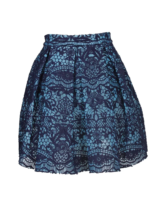 Elegant And Unique Charm Maje Pleated Guipure Lace And Mesh Mini Skirt in Blue Polyester