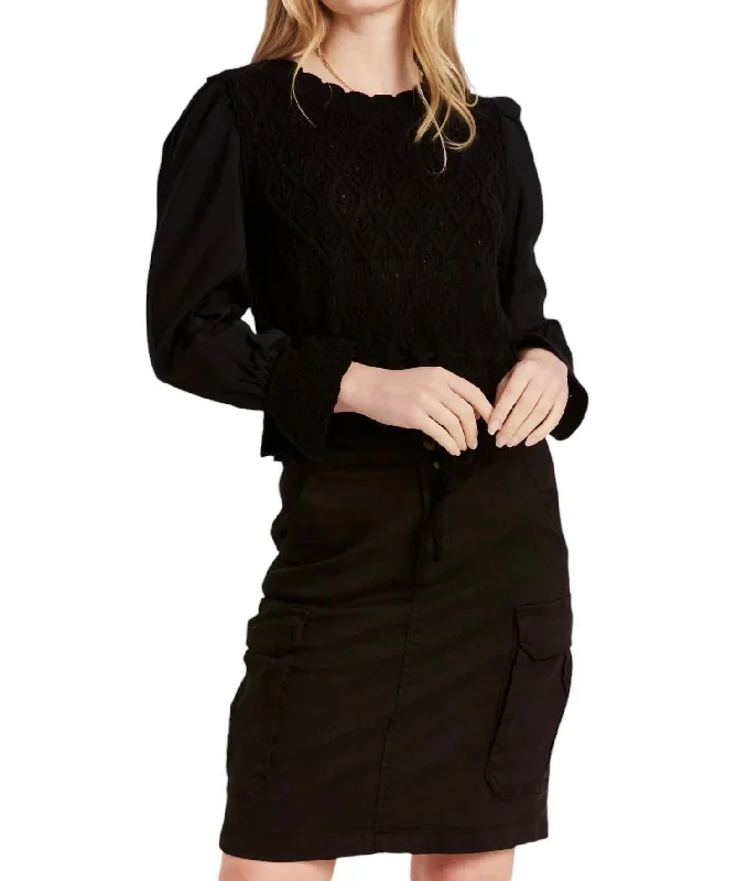 Elegant Slim Style Marilyn Pointelle Sweater In Black