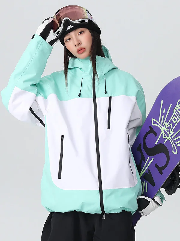 Simple And Color Women's Searipe Retro Vibe Color Block Baggy Snow Jacket