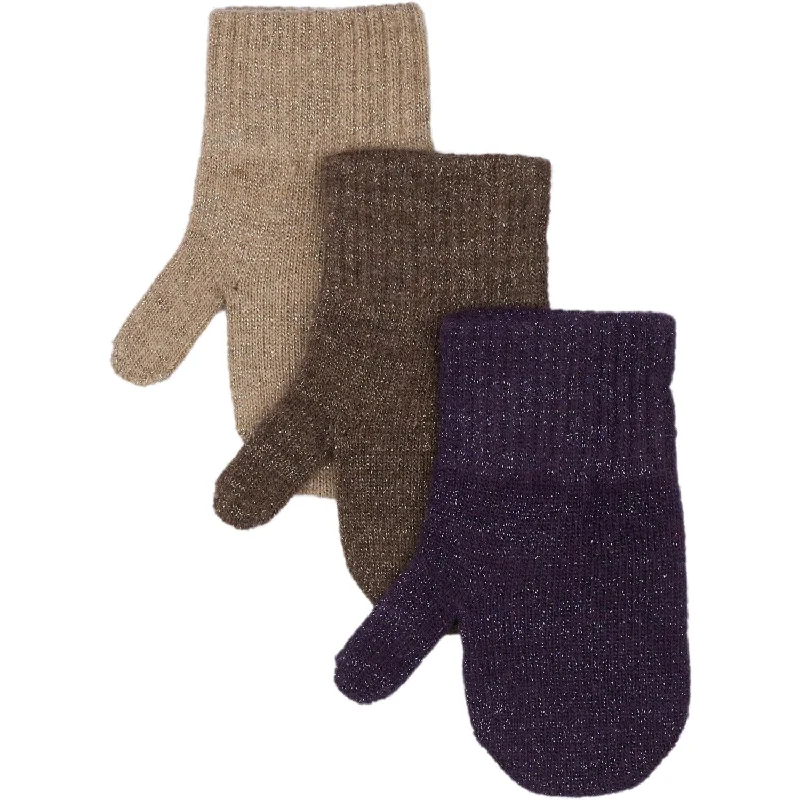 Gorgeous High-End Feeling Mikk-Line Nightshade-Chocolate Chip-Doeskin Magic Mittens w. Lurex 3-pack