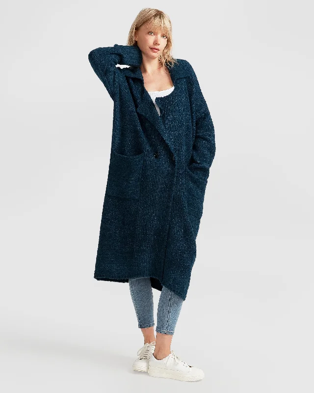 Casual Summer Style Born To Run Sustainable Sweater Coat - Dark Teal