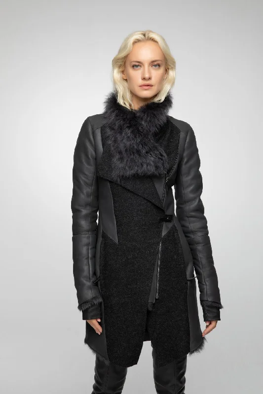 Simple Fashion Style Ariel - Anthracite Shearling Coat