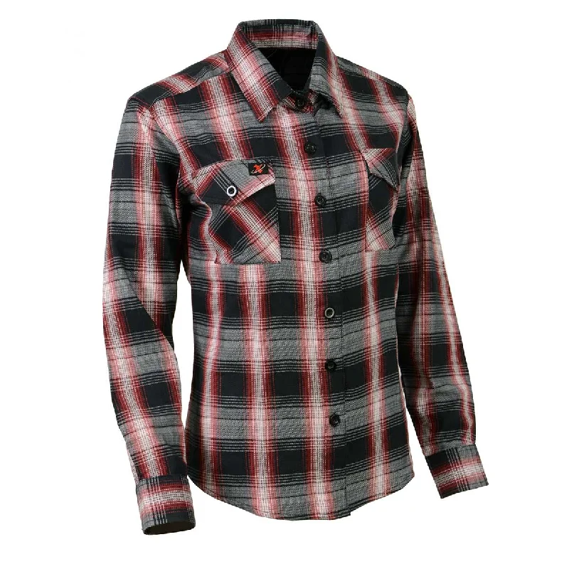 Casual Sports Suit Milwaukee Leather MNG21613 Women's Black and Red with White Long Sleeve Cotton Flannel Shirt