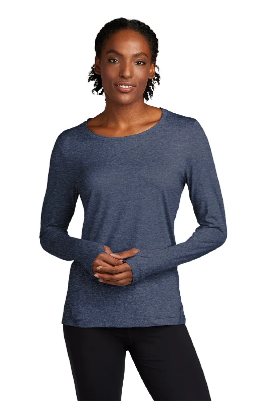 Simple Casual Feeling Sport-Tek Womens Exchange 1.5 Long Sleeve Crewneck T-Shirt - Heather Dark Denim Blue