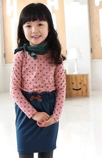 Sports Litigation Style Korean Baby Kids Girl Dots Long Sleeve T-shirt Tops Blouse Tee Shirt 2-7Year