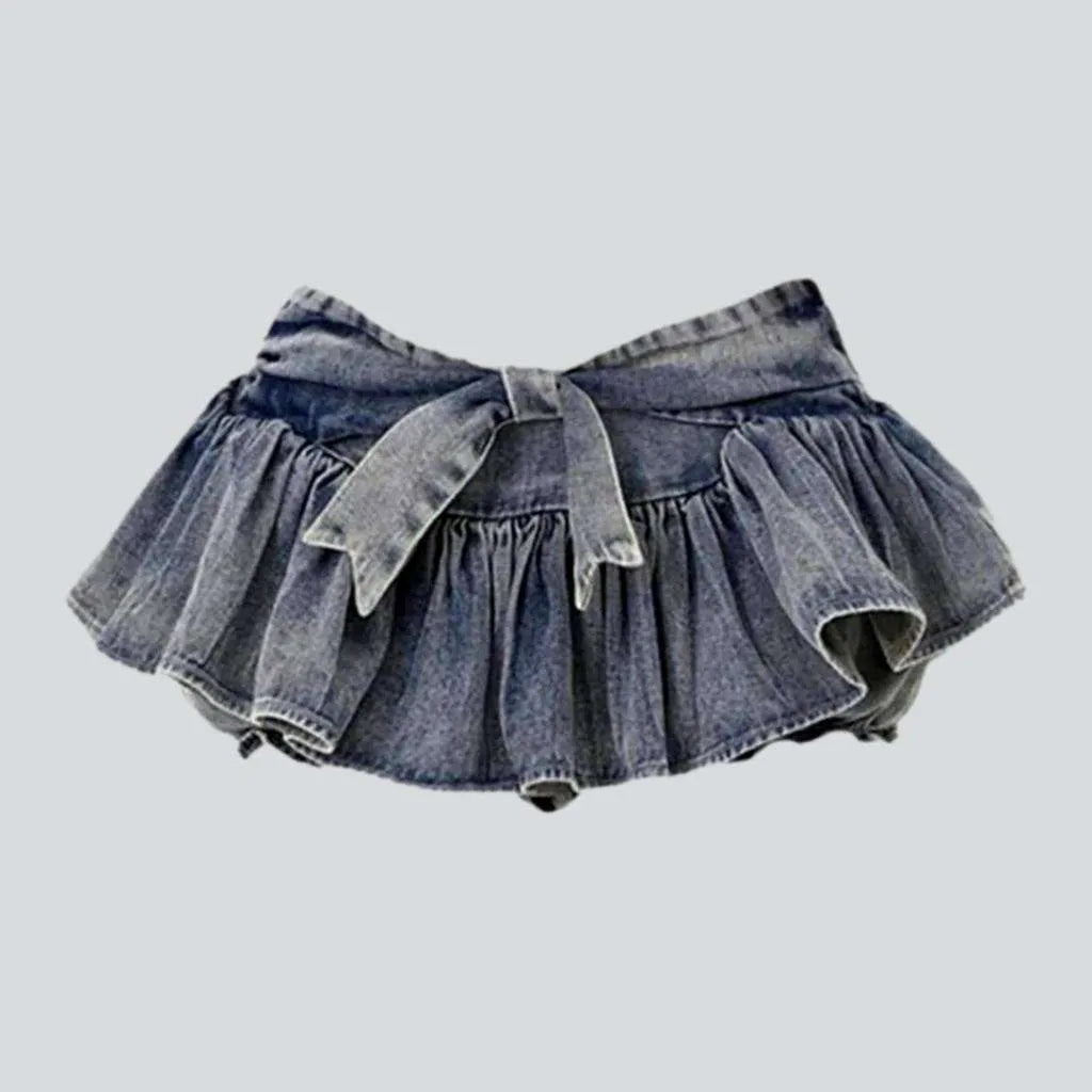 Rock Leather Style Ultra short pleated jean skirt