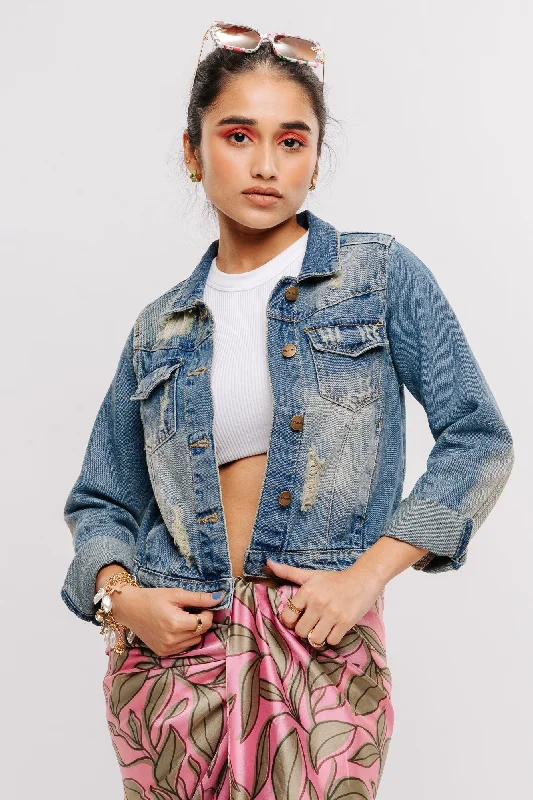 Simple Style Classic Ripped Indigo Denim Jacket