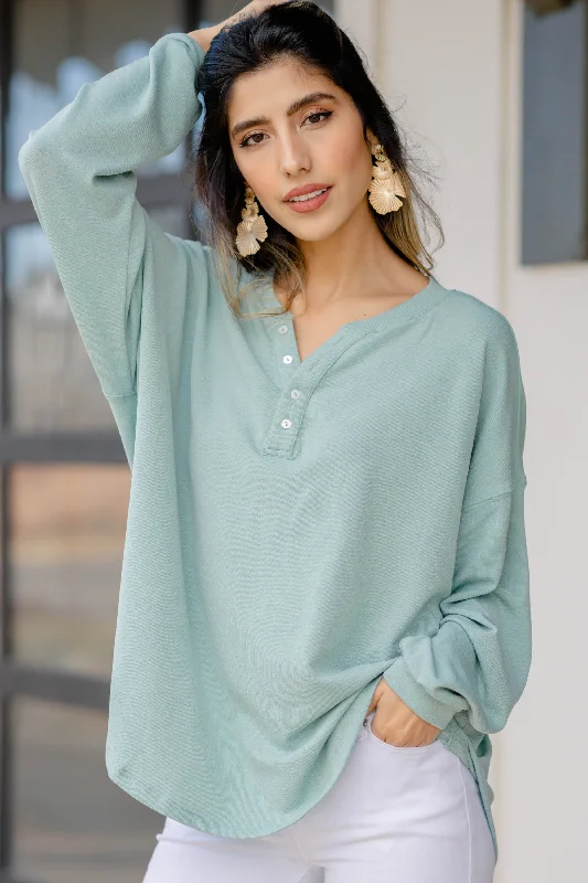 Romantic Princess Skirt Tell You Everything Sage Green Henley Top