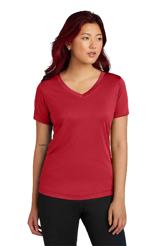 Casual Simple Style Sport-Tek Womens Competitor Moisture Wicking Short Sleeve V-Neck T-Shirt - True Red