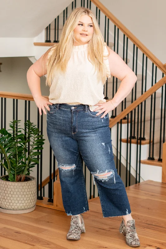 Elegant Slim Style Plus Size Albany High Rise Distressed Cropped Wide Leg