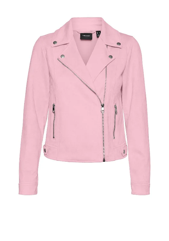 Sports Express Vero Moda Jose Faux Suede Biker Jacket, Parfait Pink