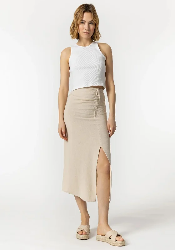 Rock Leather Style Tiffosi Maya Linen Blend Midi Skirt, Beige