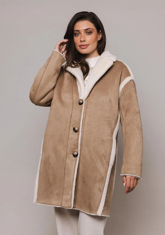 Simple Fresh Feeling Rino & Pelle Janneke Faux Fur Lined Coat, Cookie Brown